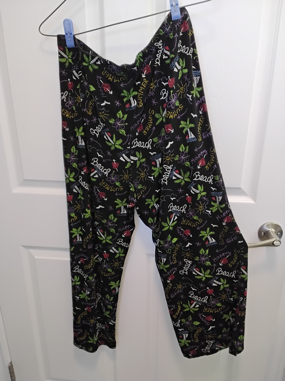 Coldwater Creek Fun Black Stretchy Lightweight Beachy Tropical Printed Pants